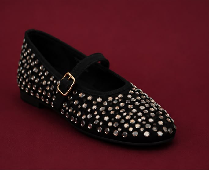 Crystal Embellished Black Flats