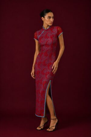 Crimson Lace Qipao Dress