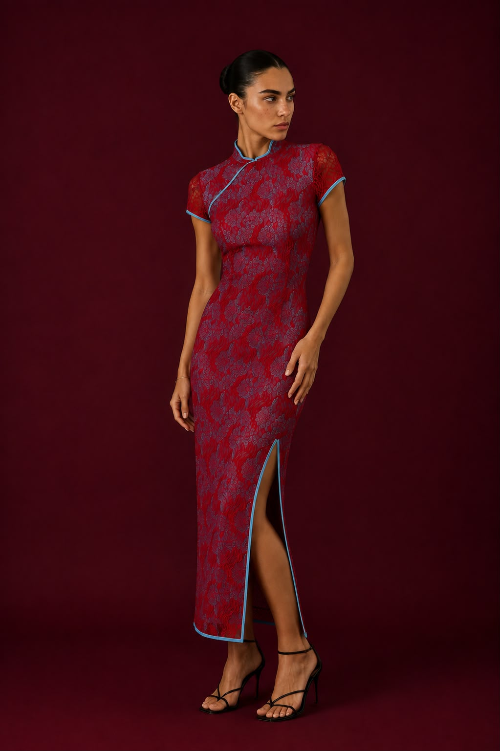 Crimson Lace Qipao Dress
