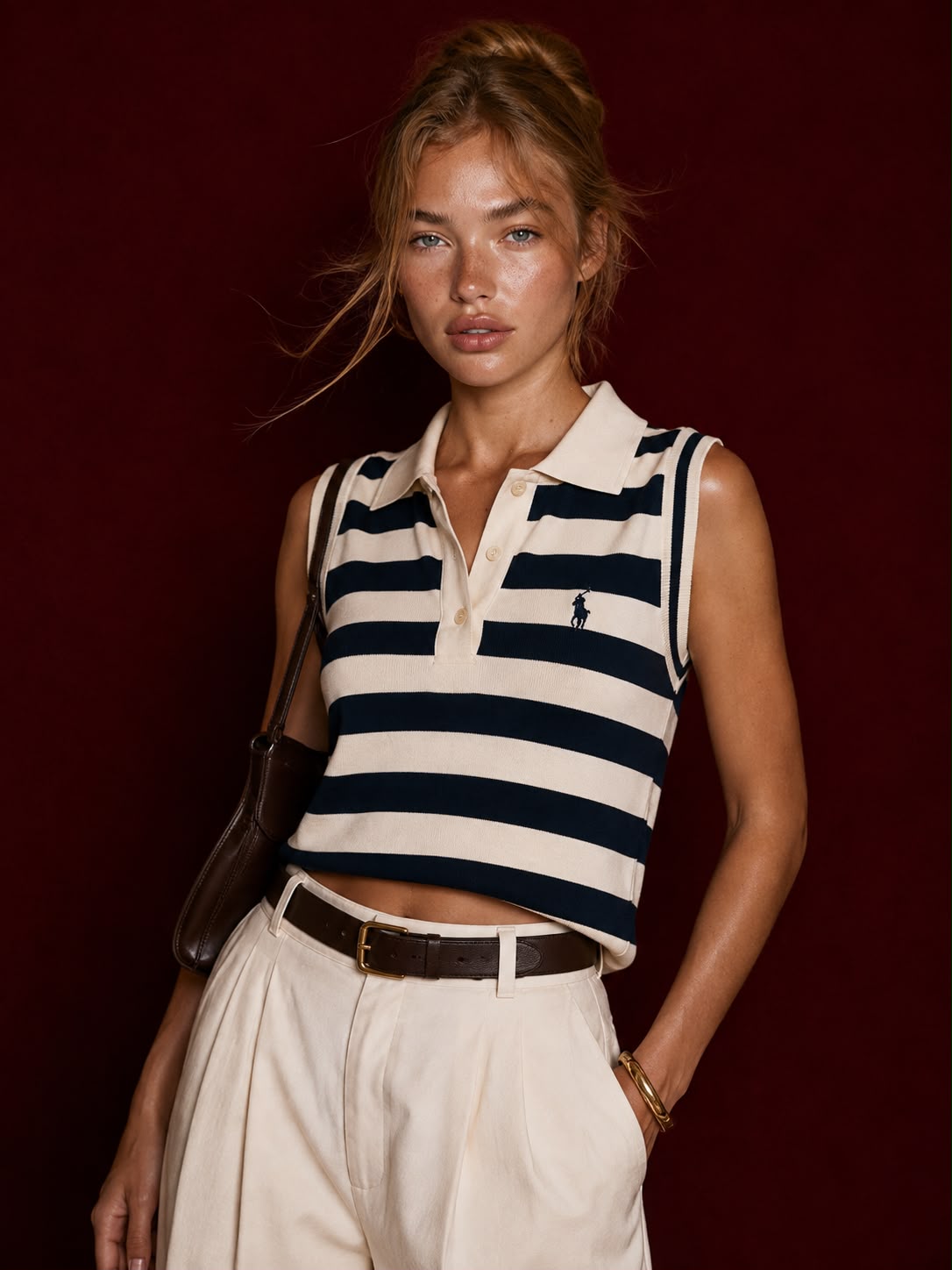 Striped Knit Polo Vest