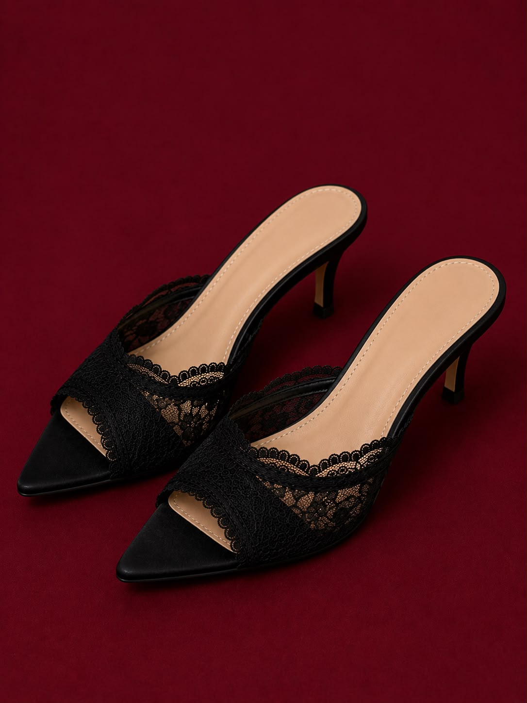 Midnight Lace Pointed Mules