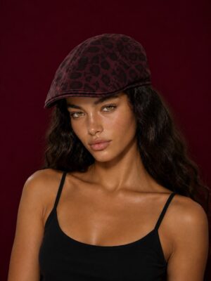 Burgundy Leopard Flat Cap