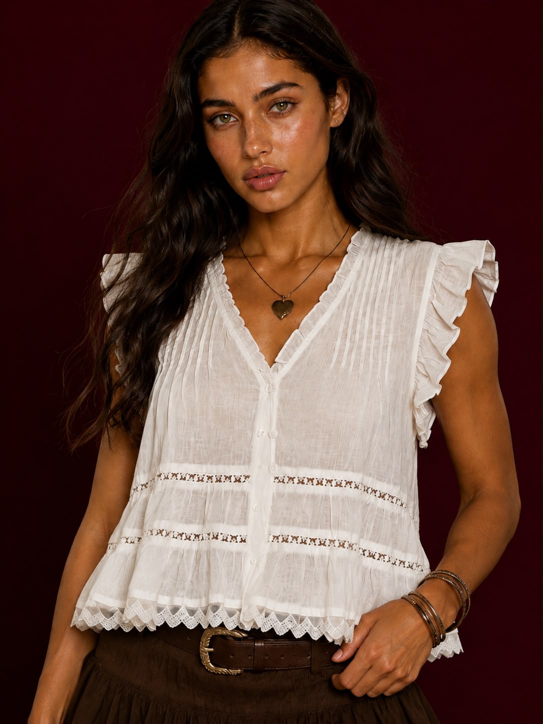 Romantic Lace Ruffle Blouse