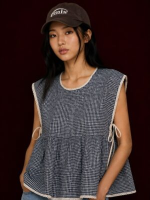 Gingham Side-Tie Ruffle Top