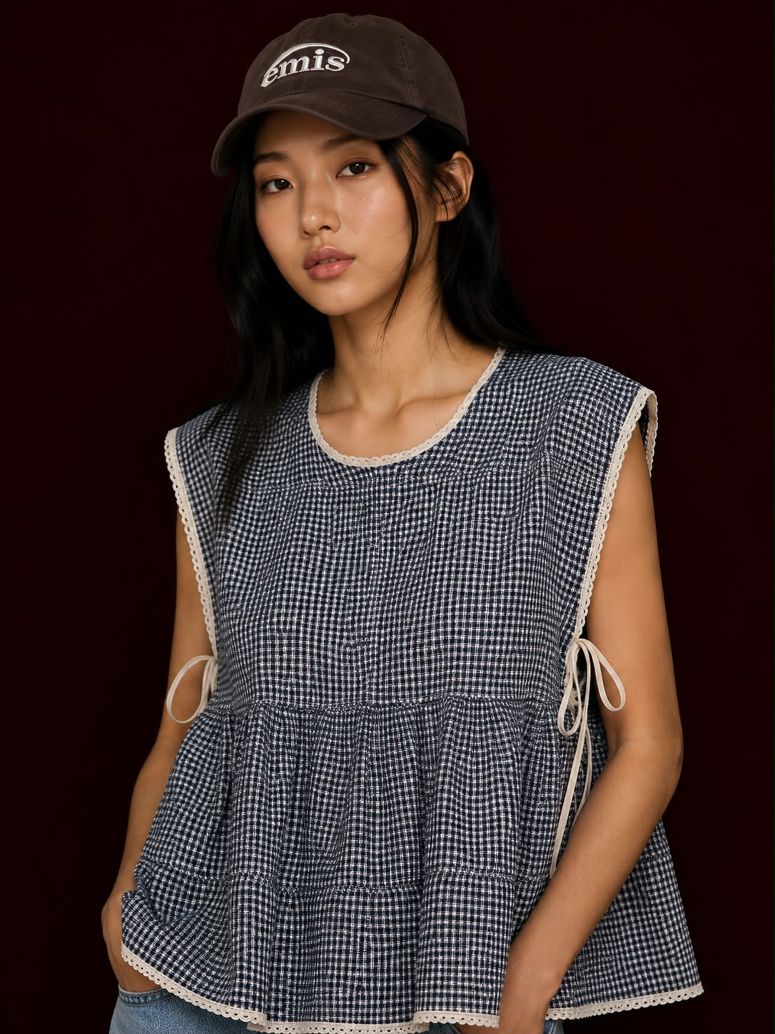 Gingham Side-Tie Ruffle Top