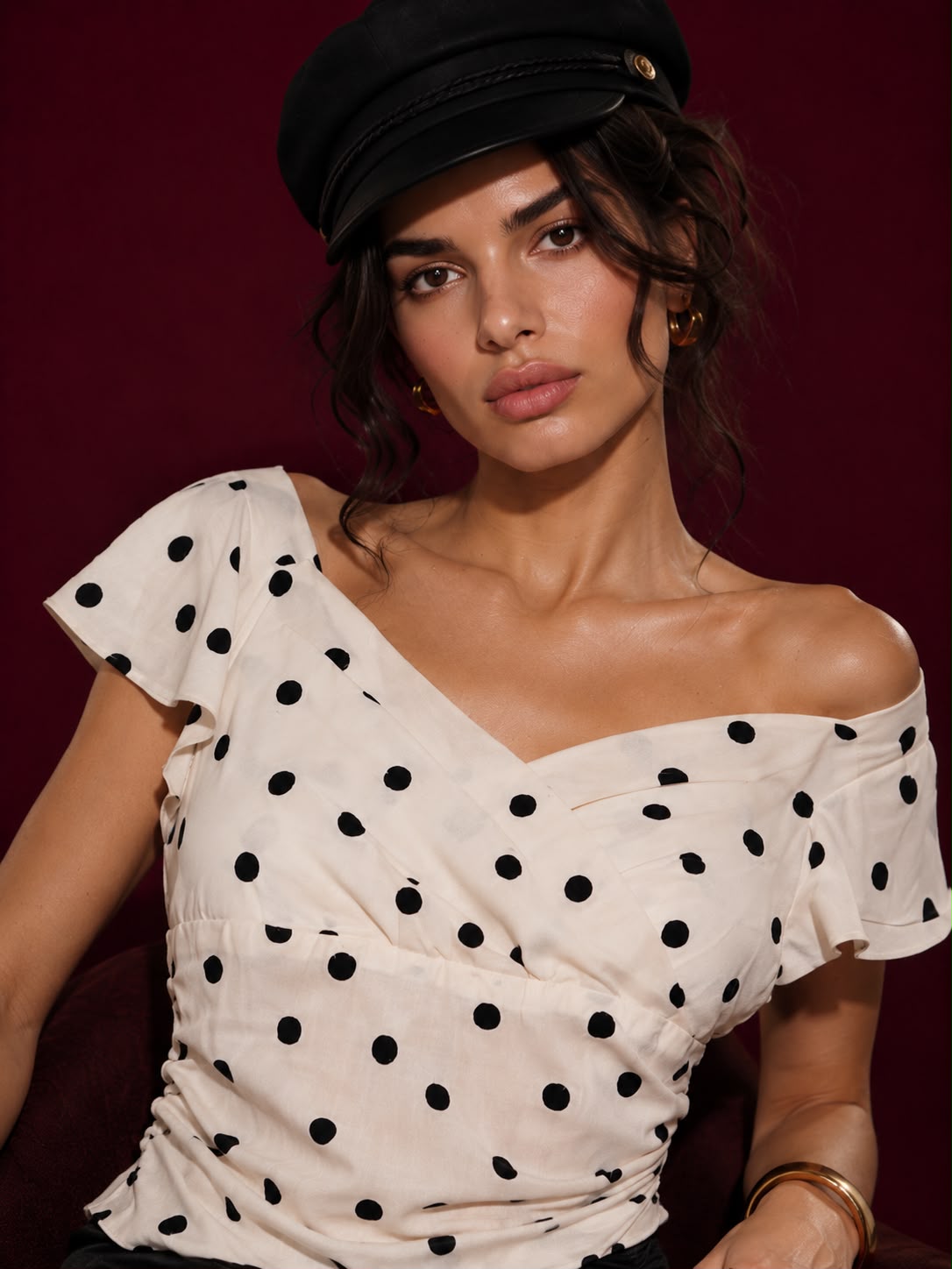 Polka Dot Ruched Blouse