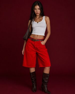 Red Wide-Leg Bermuda Shorts