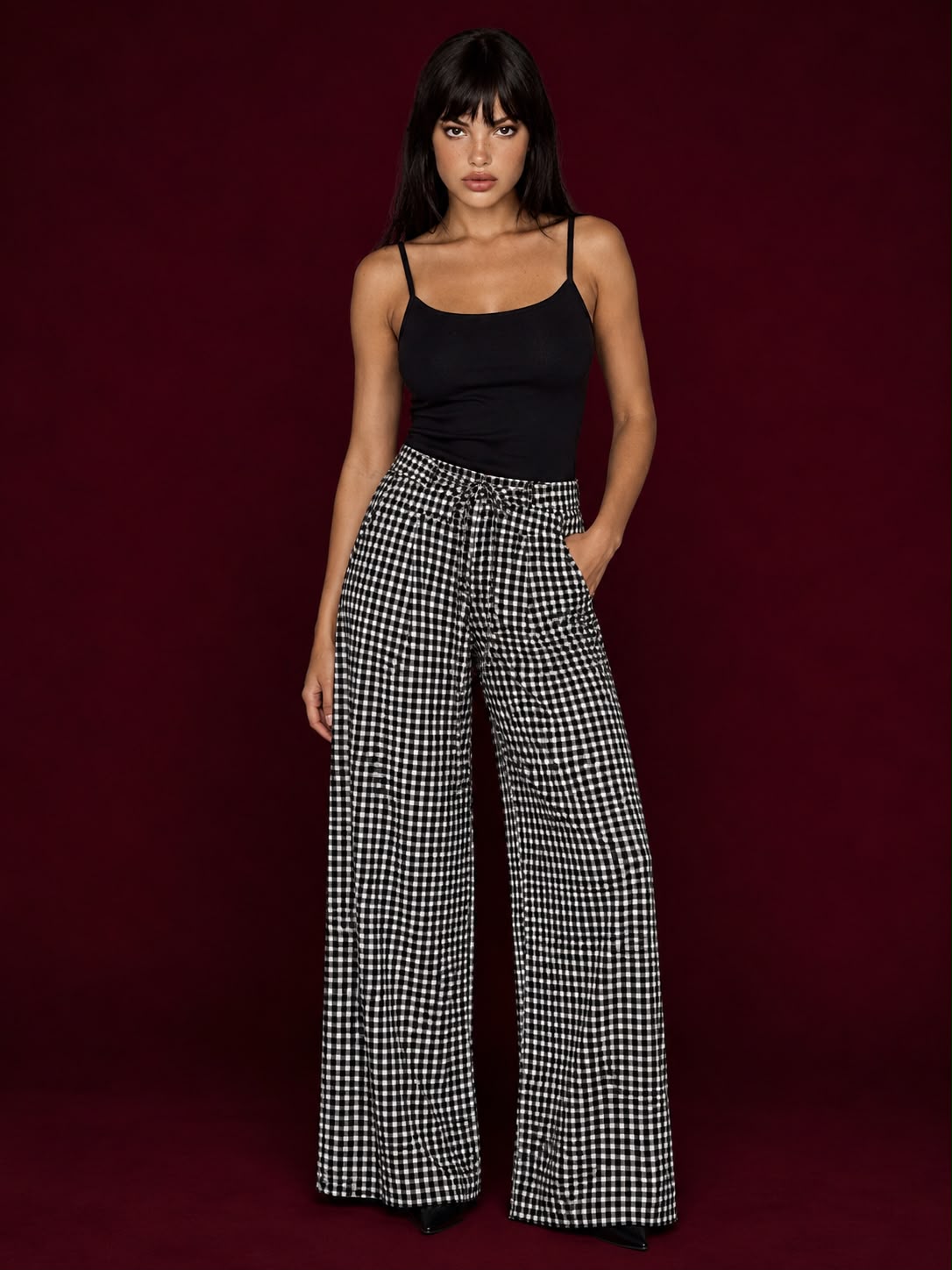 Midnight Gingham Wide-Leg Pants