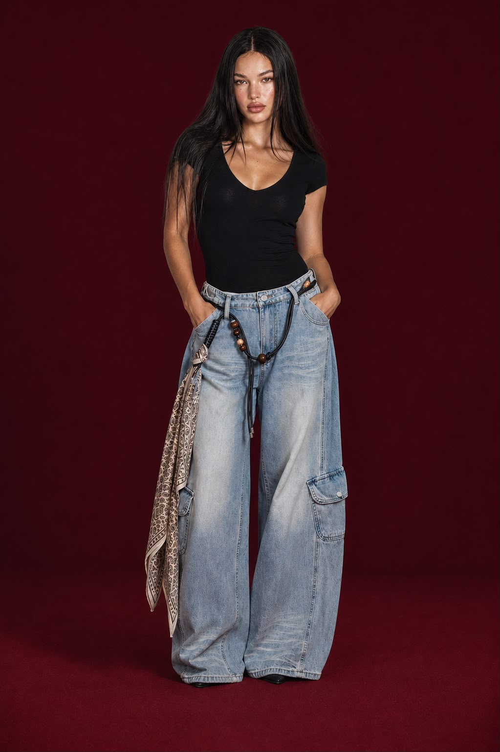 Faiminé Wide-Leg Cargo Jeans