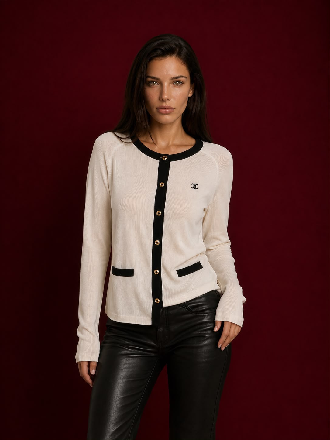 Ivory Contrast Ribbed Cardigan