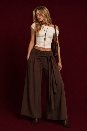 Side Tie Wide-Leg Pants