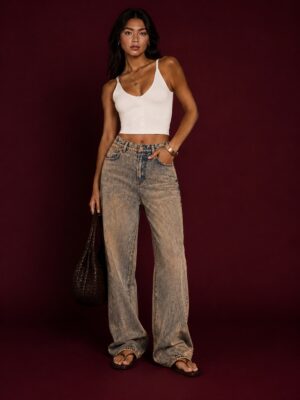 FAIMINÉ Acid Wash Wide-Leg Jeans