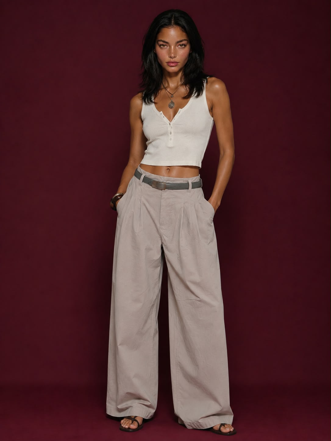 Wide Leg Belted Pants