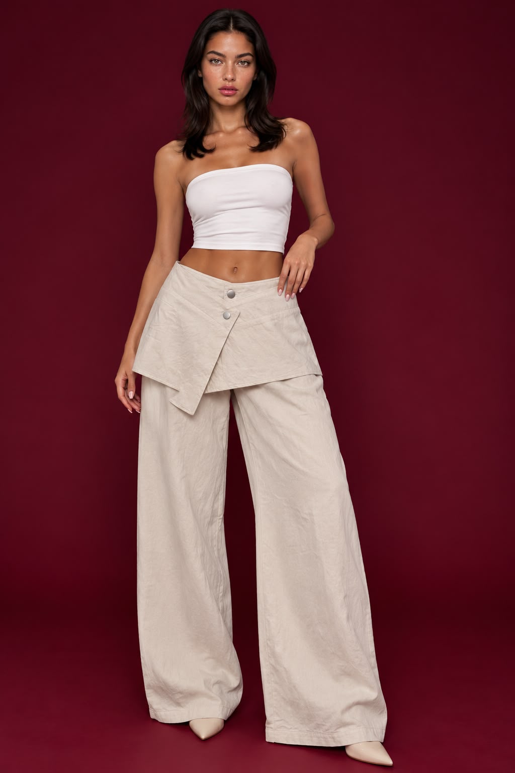 Asymmetric Wrap Wide-Leg Pants